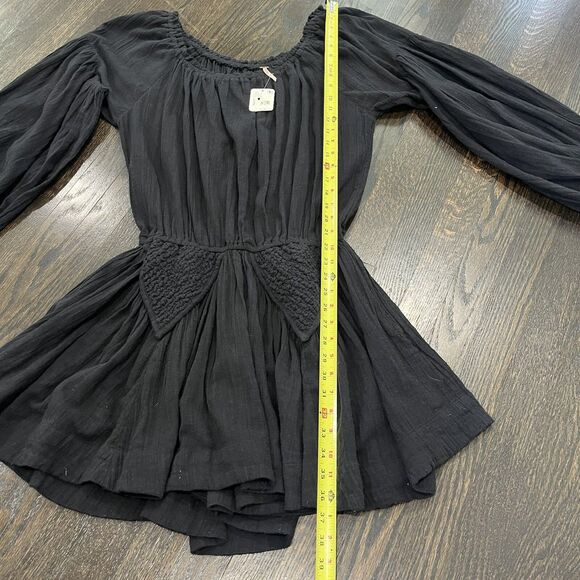 Free People Dress Women’s Large Black Gaia Mini Gauzy Boho Oversized Whimsigoth - Picture 9 of 11